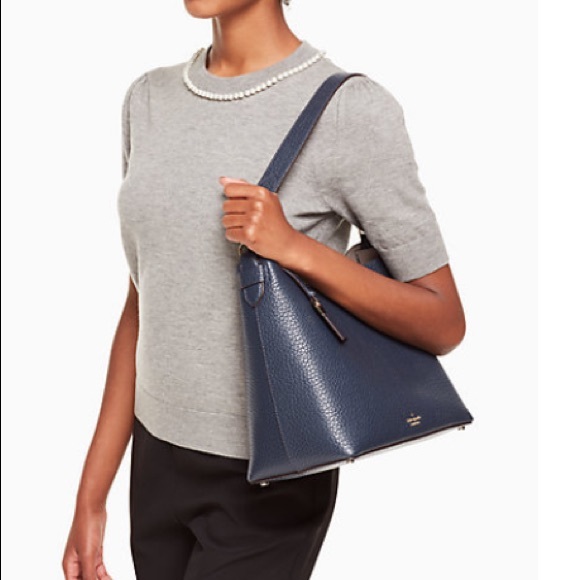 NWT Kate Spade Carter Satchel navy blue pebble leather - Picture 3 of 8